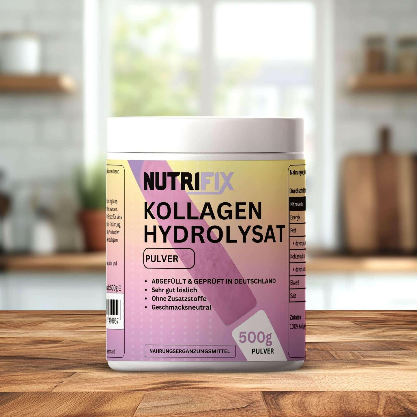 Kollagen Pulver Bundle von Nutrifix, hochwertiges und veganes Nahrungsergänzungsmittel aus Deutschland. Unterstützt die Gesundheit mit besten Inhaltsstoffen..