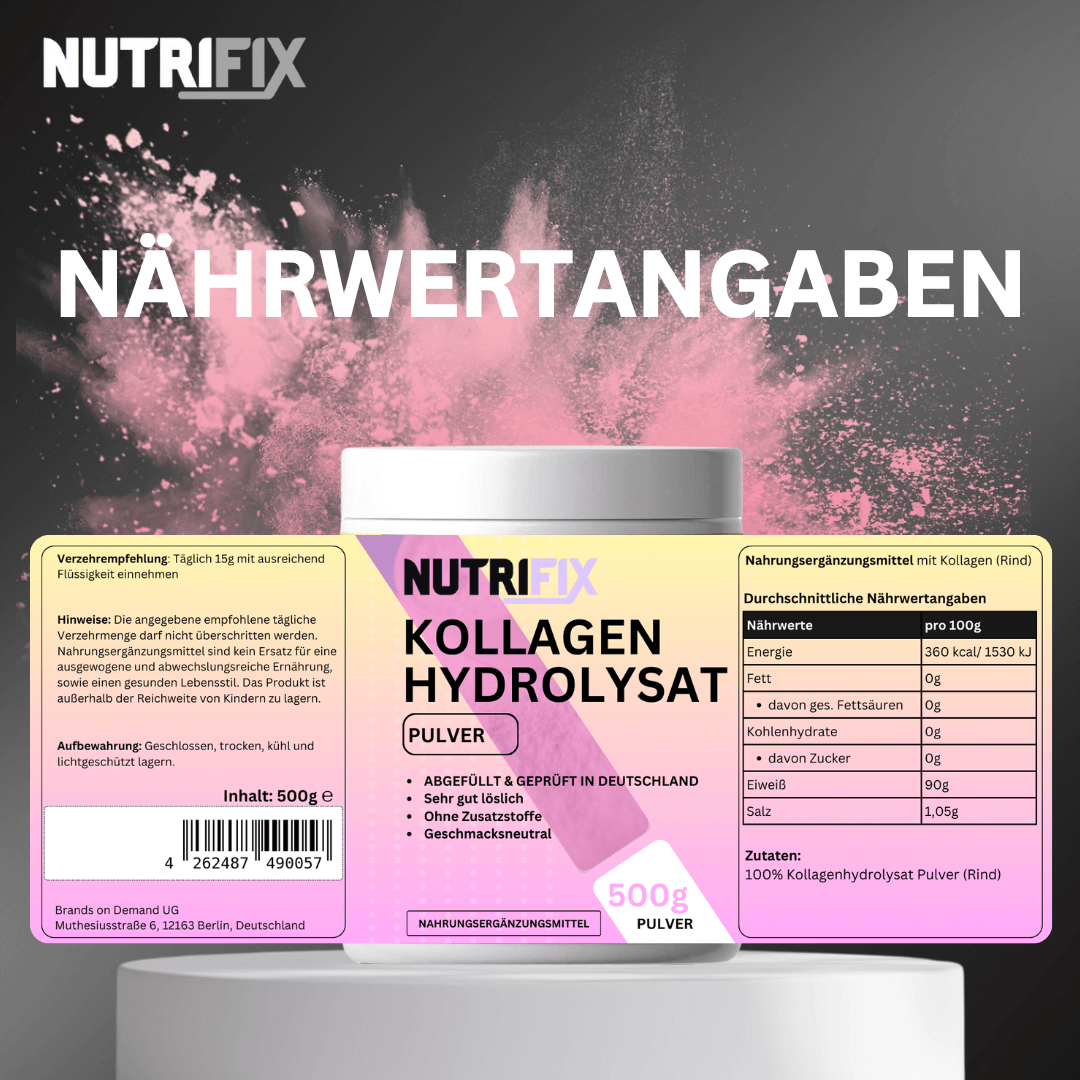 Kollagen Pulver Bundle von Nutrifix, hochwertiges und veganes Nahrungsergänzungsmittel aus Deutschland. Unterstützt die Gesundheit mit besten Inhaltsstoffen..