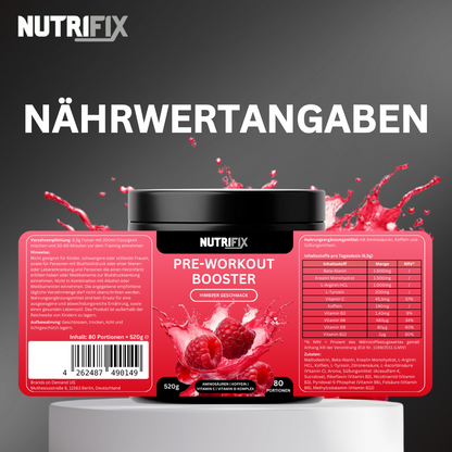 Pre-Workout Booster - Himbeere Bundle von Nutrifix, hochwertiges und veganes Nahrungsergänzungsmittel aus Deutschland. Unterstützt die Gesundheit mit besten Inhaltsstoffen..