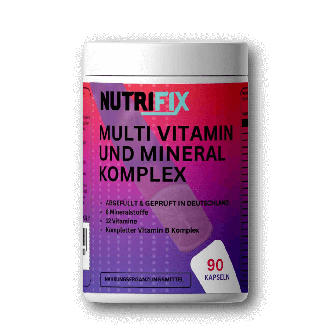 Multi Vitamin und Mineral Komplex Bundle von Nutrifix, hochwertiges und veganes Nahrungsergänzungsmittel aus Deutschland. Unterstützt die Gesundheit mit besten Inhaltsstoffen..