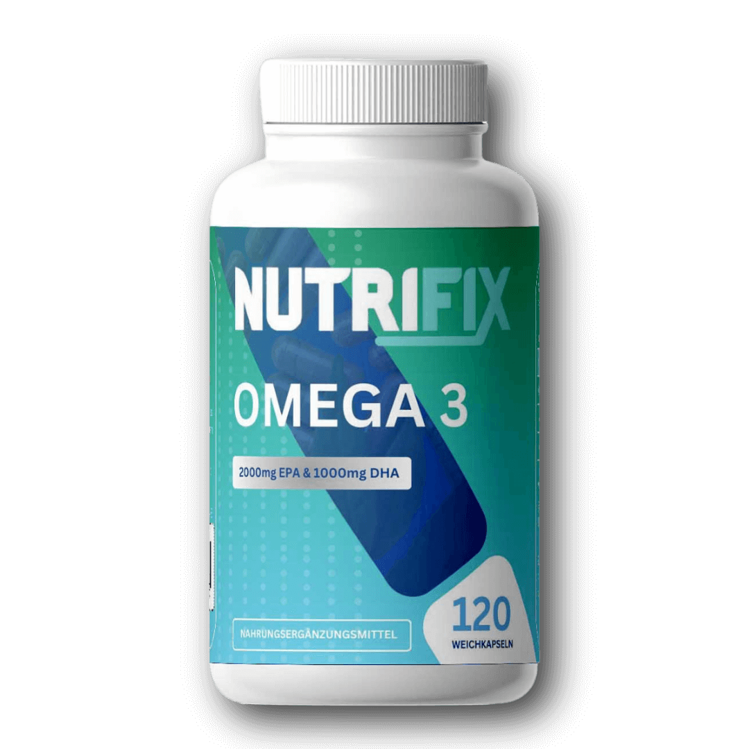 Omega 3 Kapseln Bundle von Nutrifix, hochwertiges und veganes Nahrungsergänzungsmittel aus Deutschland. Unterstützt die Gesundheit mit besten Inhaltsstoffen..