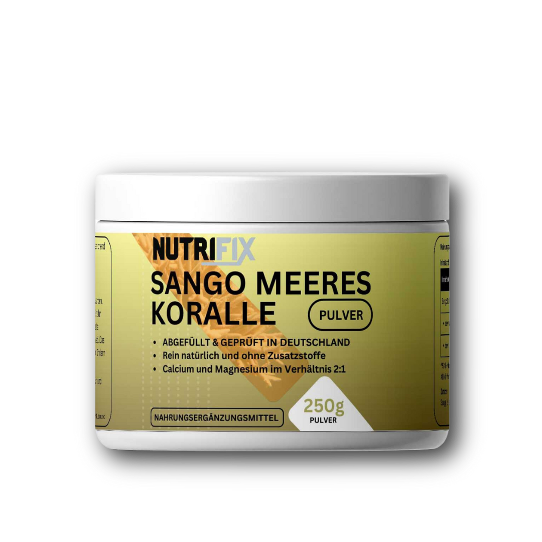 Sango Meeres Koralle Pulver Bundle von Nutrifix, hochwertiges und veganes Nahrungsergänzungsmittel aus Deutschland. Unterstützt die Gesundheit mit besten Inhaltsstoffen..