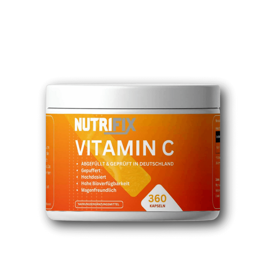 Gepuffertes Vitamin C Bundle von Nutrifix, hochwertiges und veganes Nahrungsergänzungsmittel aus Deutschland. Unterstützt die Gesundheit mit besten Inhaltsstoffen..