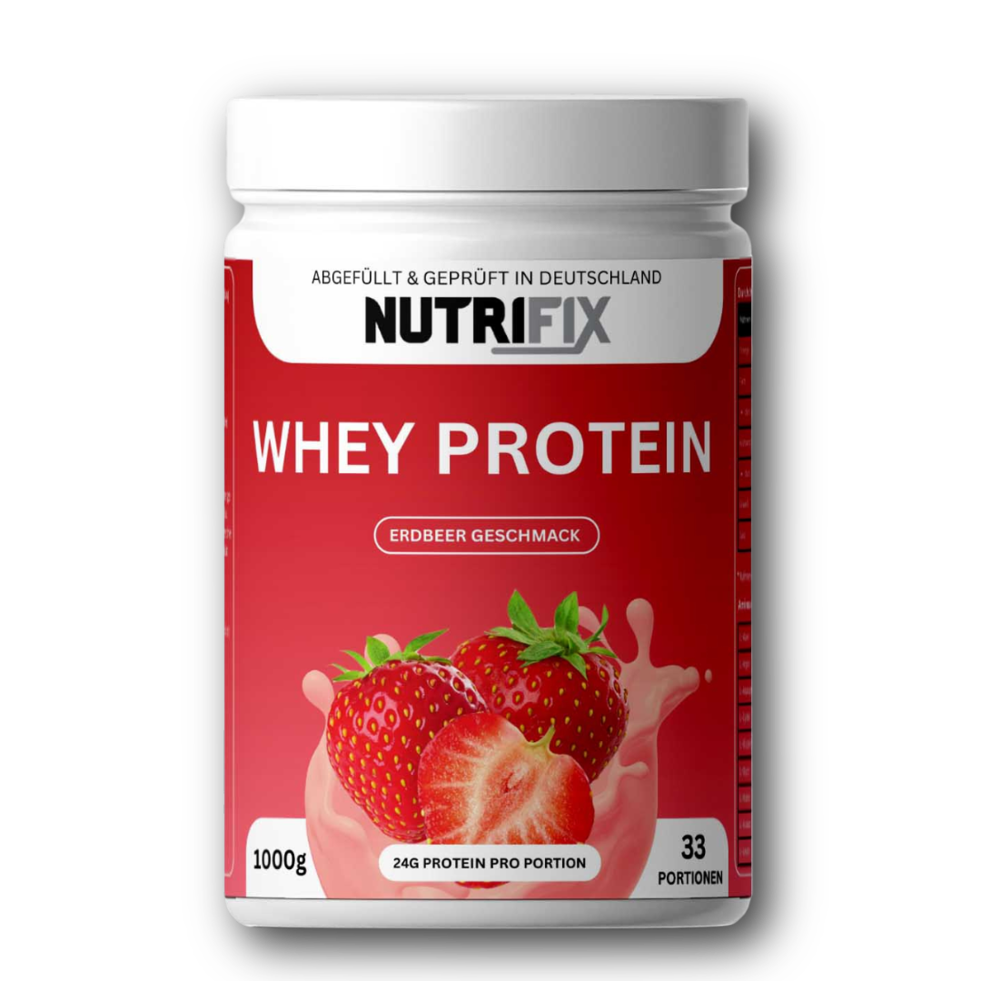 Premium Whey - Erdbeere Bundle von Nutrifix, hochwertiges und veganes Nahrungsergänzungsmittel aus Deutschland. Unterstützt die Gesundheit mit besten Inhaltsstoffen..