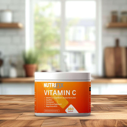 Gepuffertes Vitamin C Bundle von Nutrifix, hochwertiges und veganes Nahrungsergänzungsmittel aus Deutschland. Unterstützt die Gesundheit mit besten Inhaltsstoffen..