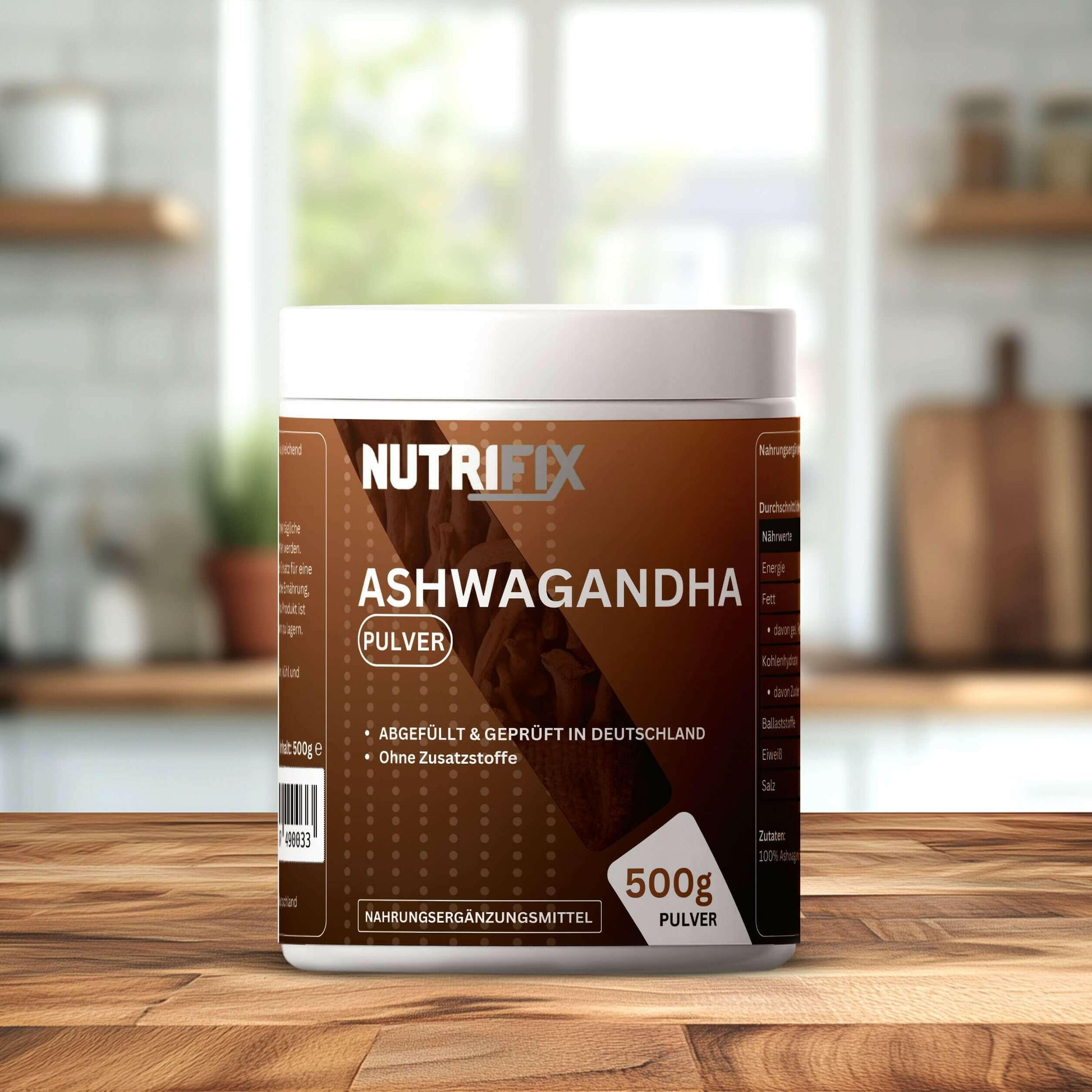 Ashwagandha Pulver Bundle von Nutrifix, hochwertiges und veganes Nahrungsergänzungsmittel aus Deutschland. Unterstützt die Gesundheit mit besten Inhaltsstoffen..