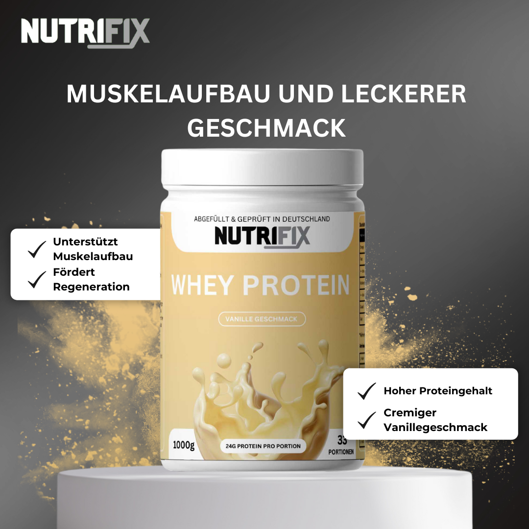 Premium Whey - Vanille Bundle von Nutrifix, hochwertiges und veganes Nahrungsergänzungsmittel aus Deutschland. Unterstützt die Gesundheit mit besten Inhaltsstoffen..