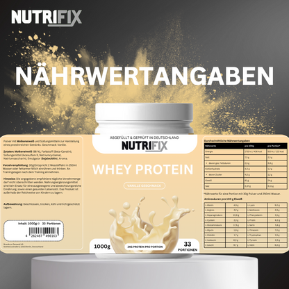 Premium Whey - Vanille Bundle von Nutrifix, hochwertiges und veganes Nahrungsergänzungsmittel aus Deutschland. Unterstützt die Gesundheit mit besten Inhaltsstoffen..