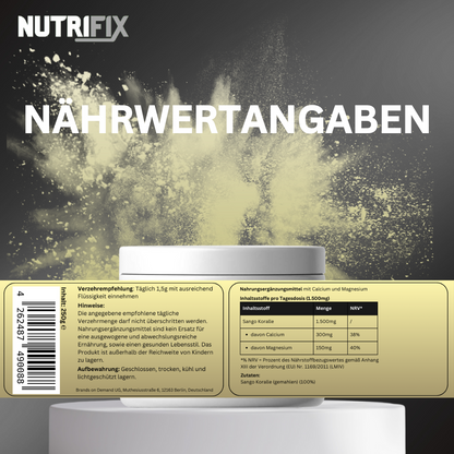 Sango Meeres Koralle Pulver Bundle von Nutrifix, hochwertiges und veganes Nahrungsergänzungsmittel aus Deutschland. Unterstützt die Gesundheit mit besten Inhaltsstoffen..