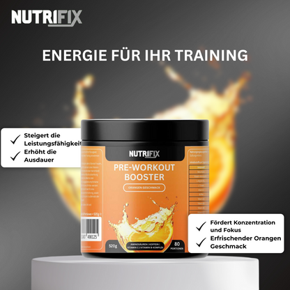 Pre-Workout Booster - Orange Bundle von Nutrifix, hochwertiges und veganes Nahrungsergänzungsmittel aus Deutschland. Unterstützt die Gesundheit mit besten Inhaltsstoffen..